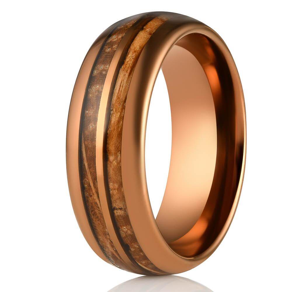 "Dionysus" Whisky Double Barrel Rose Gold Tungsten Ring-Rings By Lux