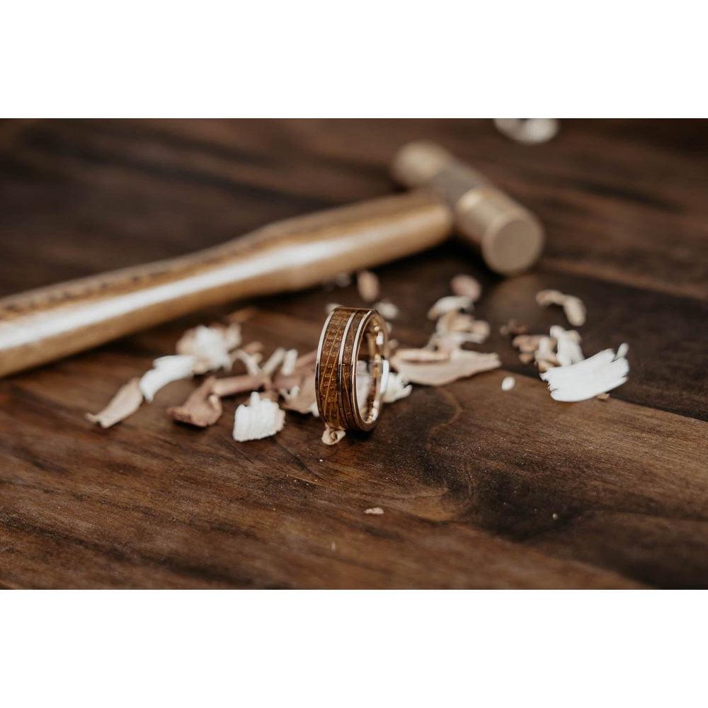 "Atlas" Whisky Barrel Rose Gold Tungsten Ring-Rings By Lux