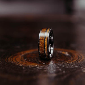 "Atlas" Whisky Barrel Gunmetal Tungsten Ring-Rings By Lux
