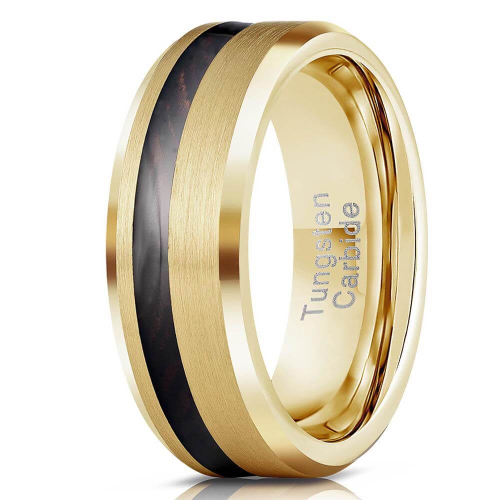 "Artemis" Wenge Wood x Yellow Gold Tungsten Ring-Rings By Lux