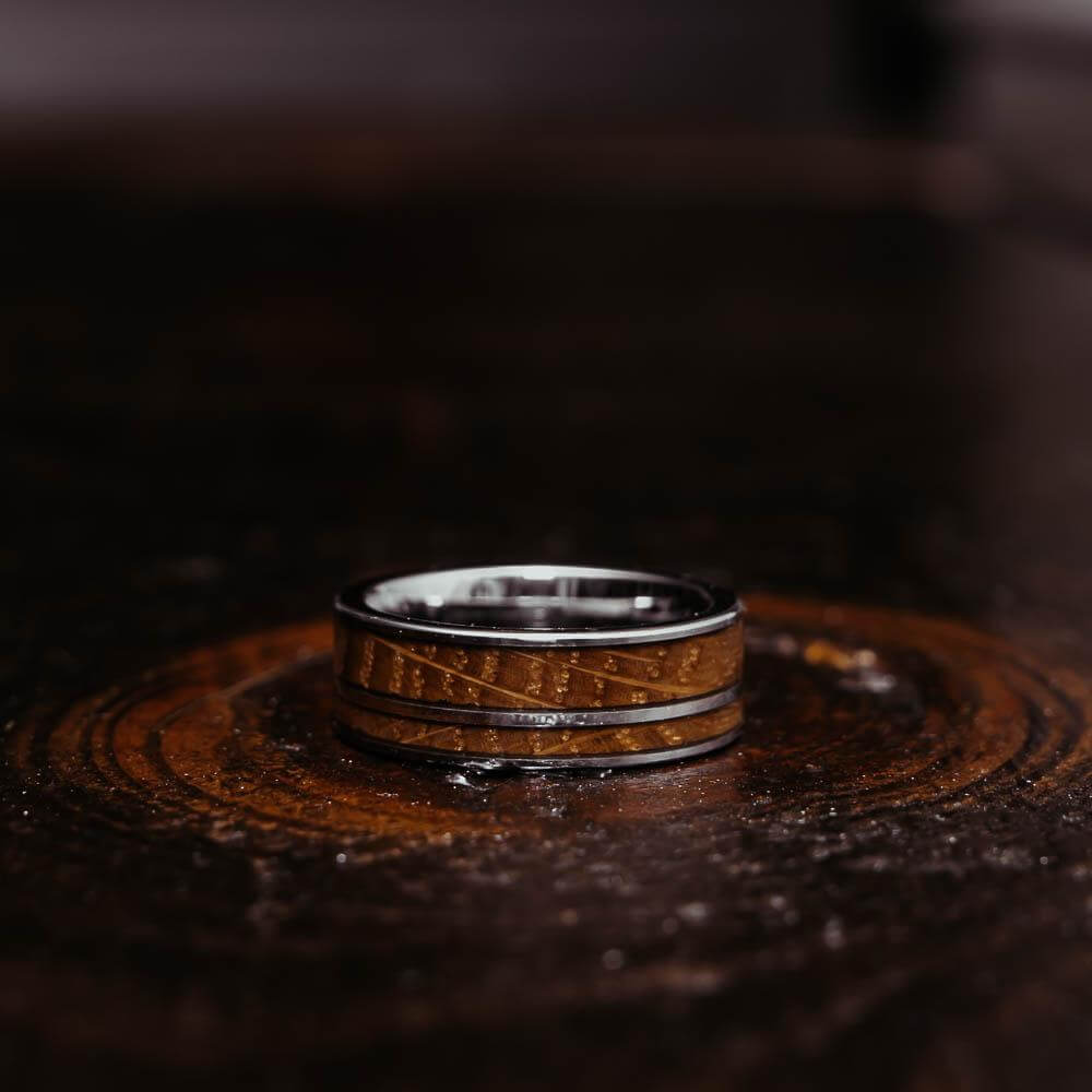 "Atlas" Whisky Barrel Silver Tungsten Ring-Rings By Lux