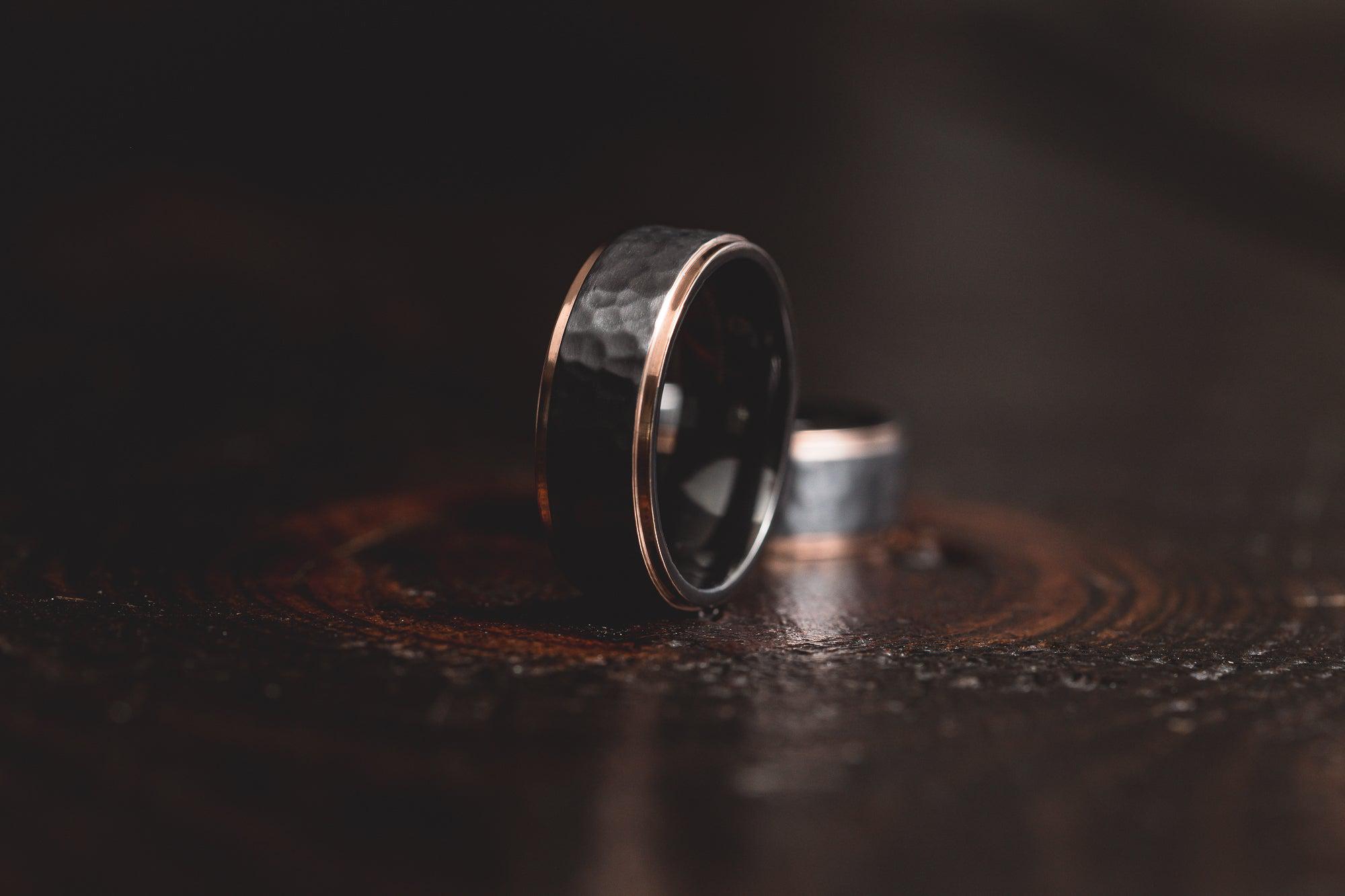 "Hades" Hammered Black Zirconium x Rose Gold Tungsten- 8mm