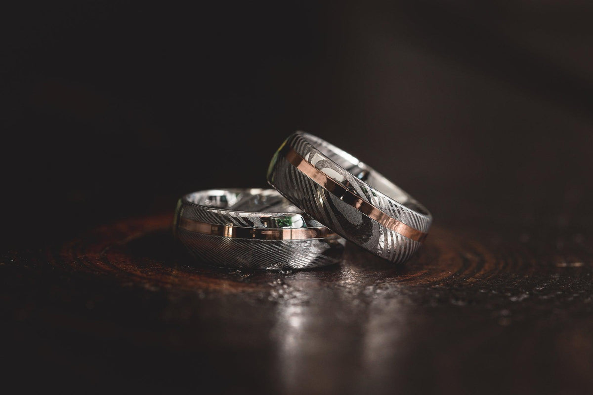 Polished "Poseidon"  Steel with Rose Gold Strip Ring