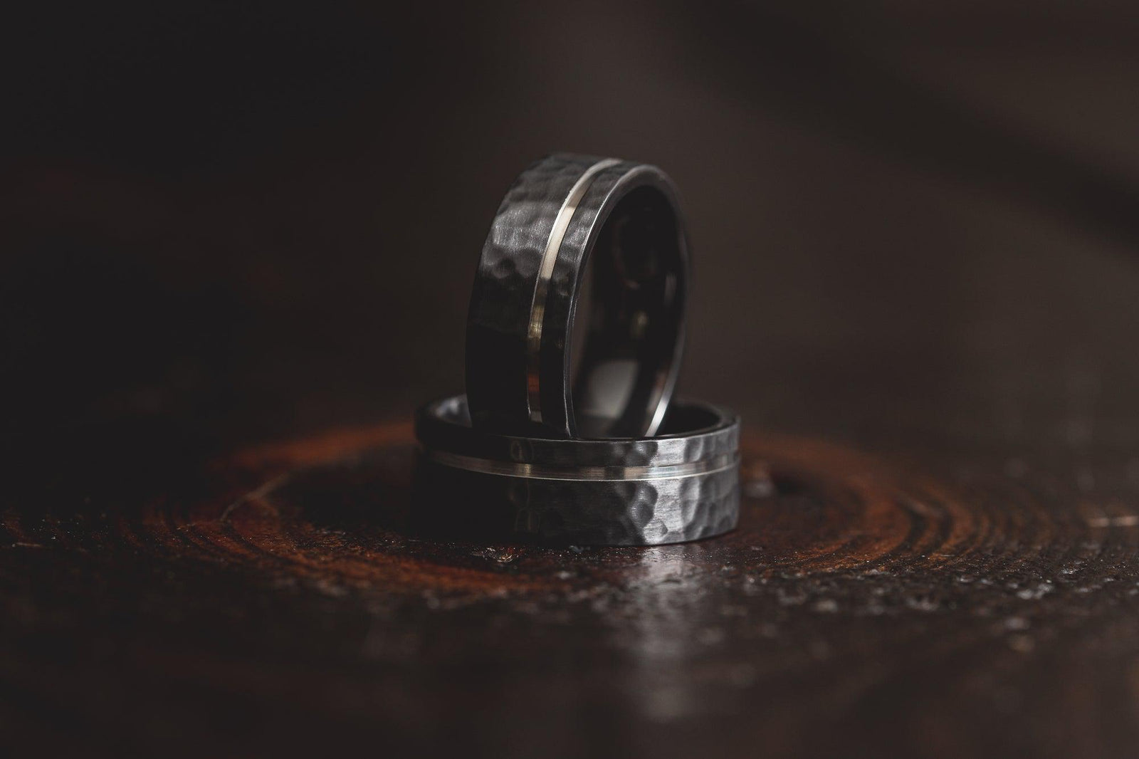 "Hades" Hammered Black Zirconium x Silver Strip- 8mm