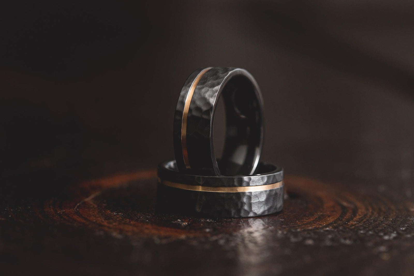 "Hades" Hammered Black Zirconium x Yellow Gold strip- 8mm