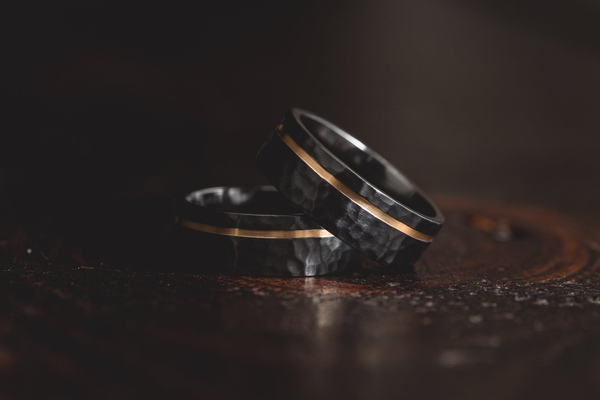 "Hades" Hammered Black Zirconium x Yellow Gold strip- 8mm