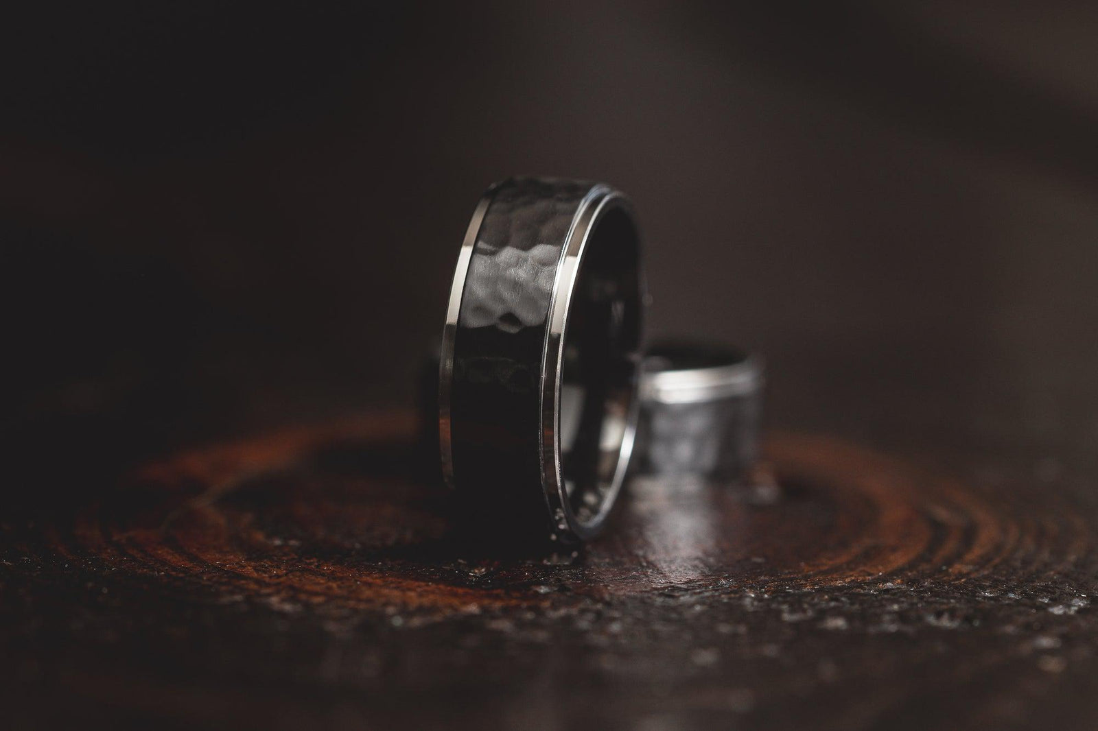 "Hades" Hammered Black Zirconium x Silver  8mm