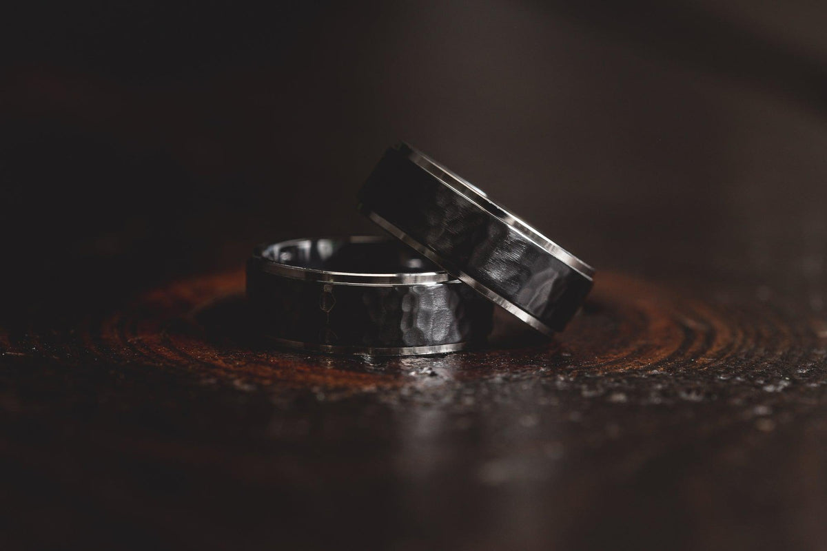 "Hades" Hammered Black Zirconium x Silver  8mm