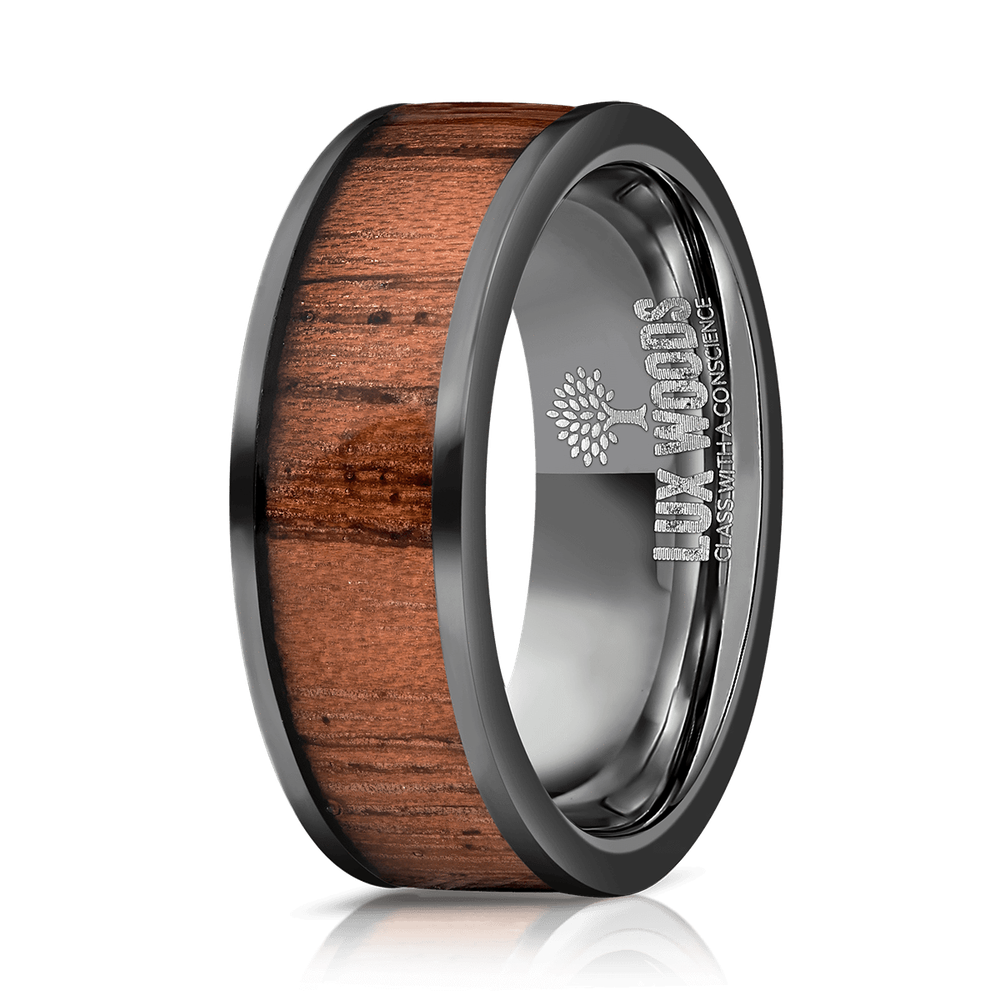 "Apollo" Black Sapele Wood Inlay Ring-Rings By Lux