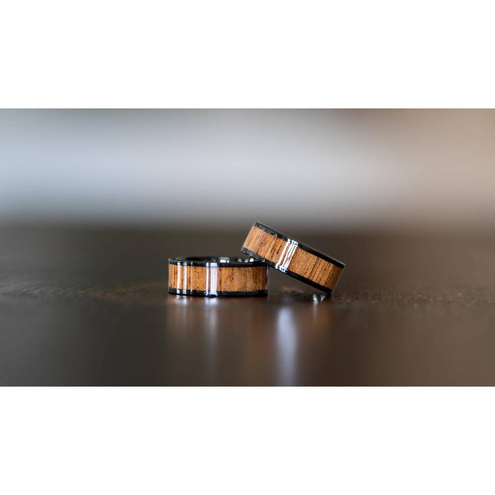 "Apollo" Black Sapele Wood Inlay Ring-Rings By Lux