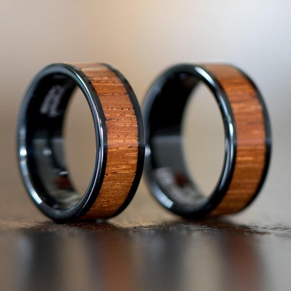 &quot;Apollo&quot; Black Sapele Wood Inlay Ring-Rings By Lux