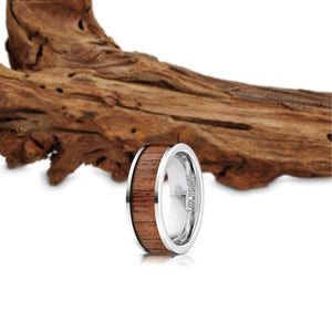 "Apollo" Silver Tungsten Sapele Wood Inlay Ring-Rings By Lux