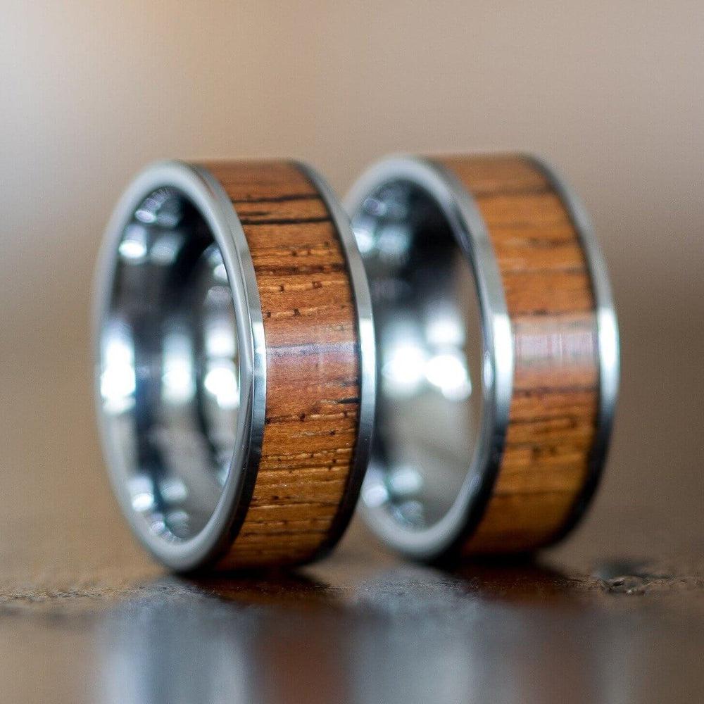 &quot;Apollo&quot; Silver Tungsten Sapele Wood Inlay Ring-Rings By Lux