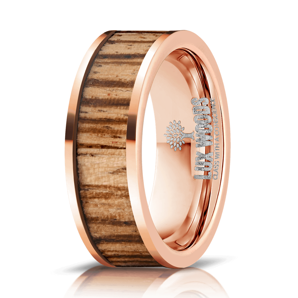 "Apollo" Rose Gold Zebrawood Inlay Ring-Rings By Lux