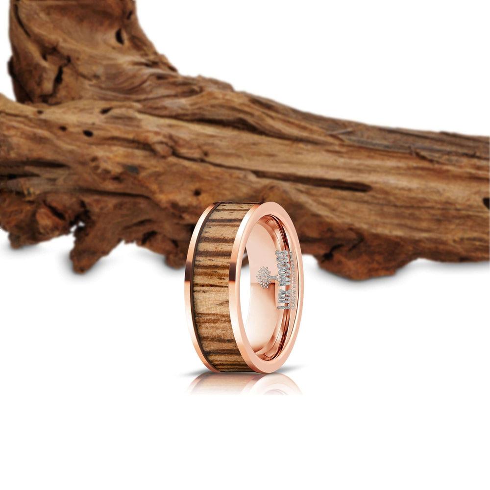 "Apollo" Rose Gold Zebrawood Inlay Ring-Rings By Lux