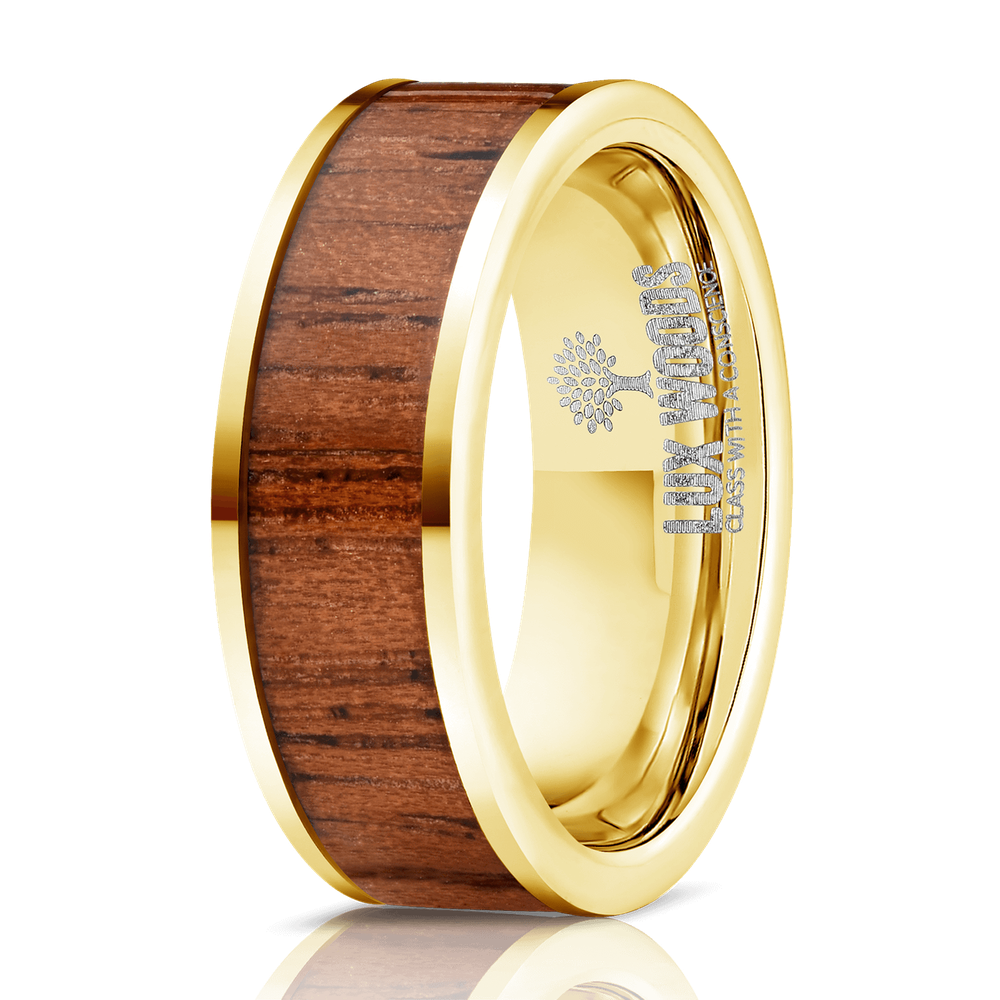 "Apollo" Yellow Gold Sapele Wood Inlay Ring-Rings By Lux