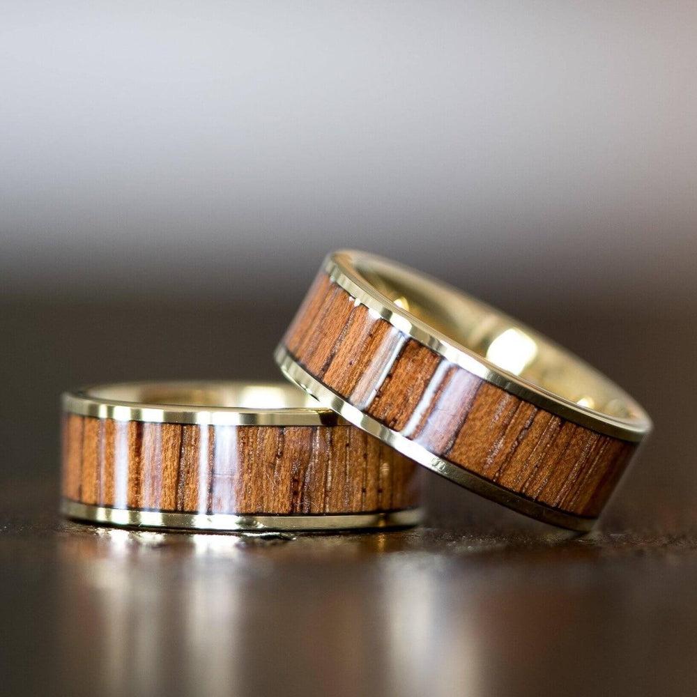 &quot;Apollo&quot; Yellow Gold Sapele Wood Inlay Ring-Rings By Lux