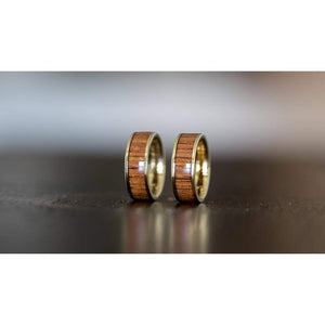 "Apollo" Yellow Gold Sapele Wood Inlay Ring-Rings By Lux