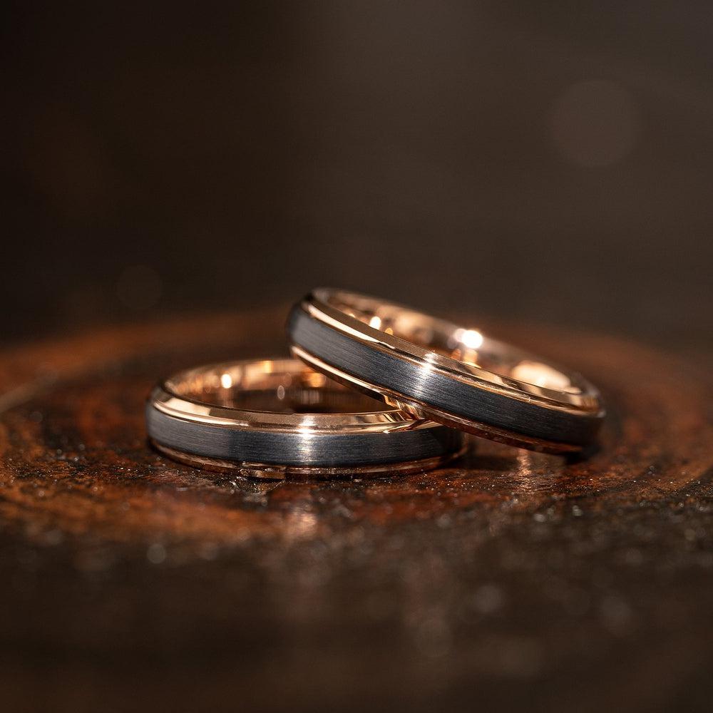 Tungsten Carbide Men Women Wedding Band Ring, 18K Rose Gold Rhombus