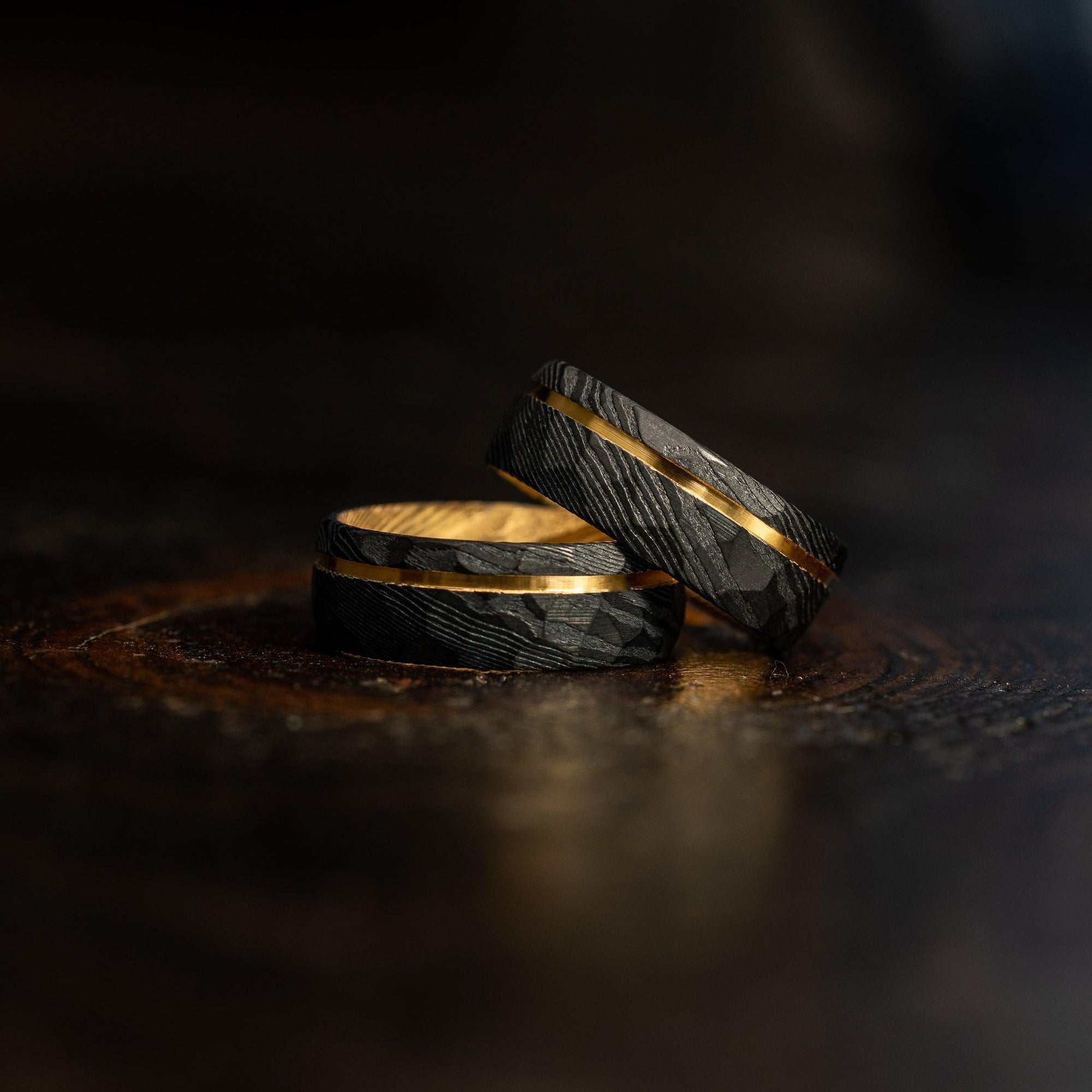 Black Hammered "Poseidon" Yellow Gold Steel Ring