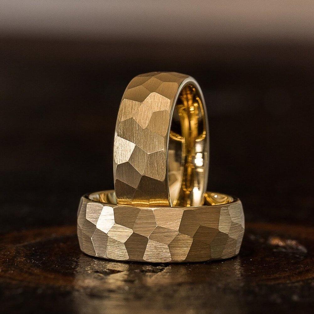 Zeus Hammered Tungsten Carbide Ring- White Gold w/ Rose Gold