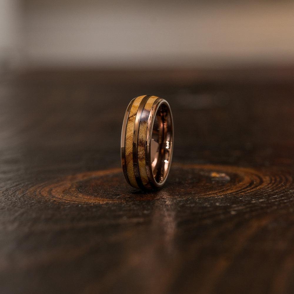 "Dionysus" Olive Wood Double Barrel Gunmetal Tungsten Ring-Rings By Lux