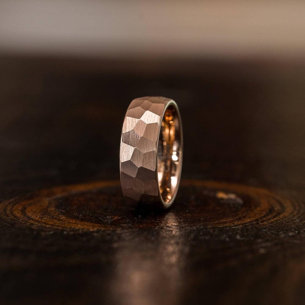 "Zeus" Hammered Tungsten Carbide Ring- Rose Gold Plate- 8mm-Rings By Lux