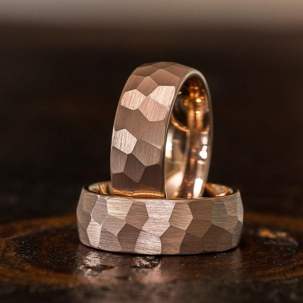 &quot;Zeus&quot; Hammered Tungsten Carbide Ring- Rose Gold Plate- 8mm-Rings By Lux