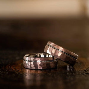 "Zeus" Hammered Tungsten Carbide Ring- Coffee with Gunmetal-Rings By Lux