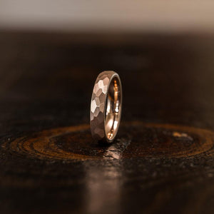 "Zeus" Womens Hammered Tungsten Carbide Ring- Rose Gold Plate- 4mm-Rings By Lux