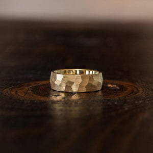 "Zeus" Hammered Tungsten Carbide Ring- Yellow Gold Plate- 8mm-Rings By Lux