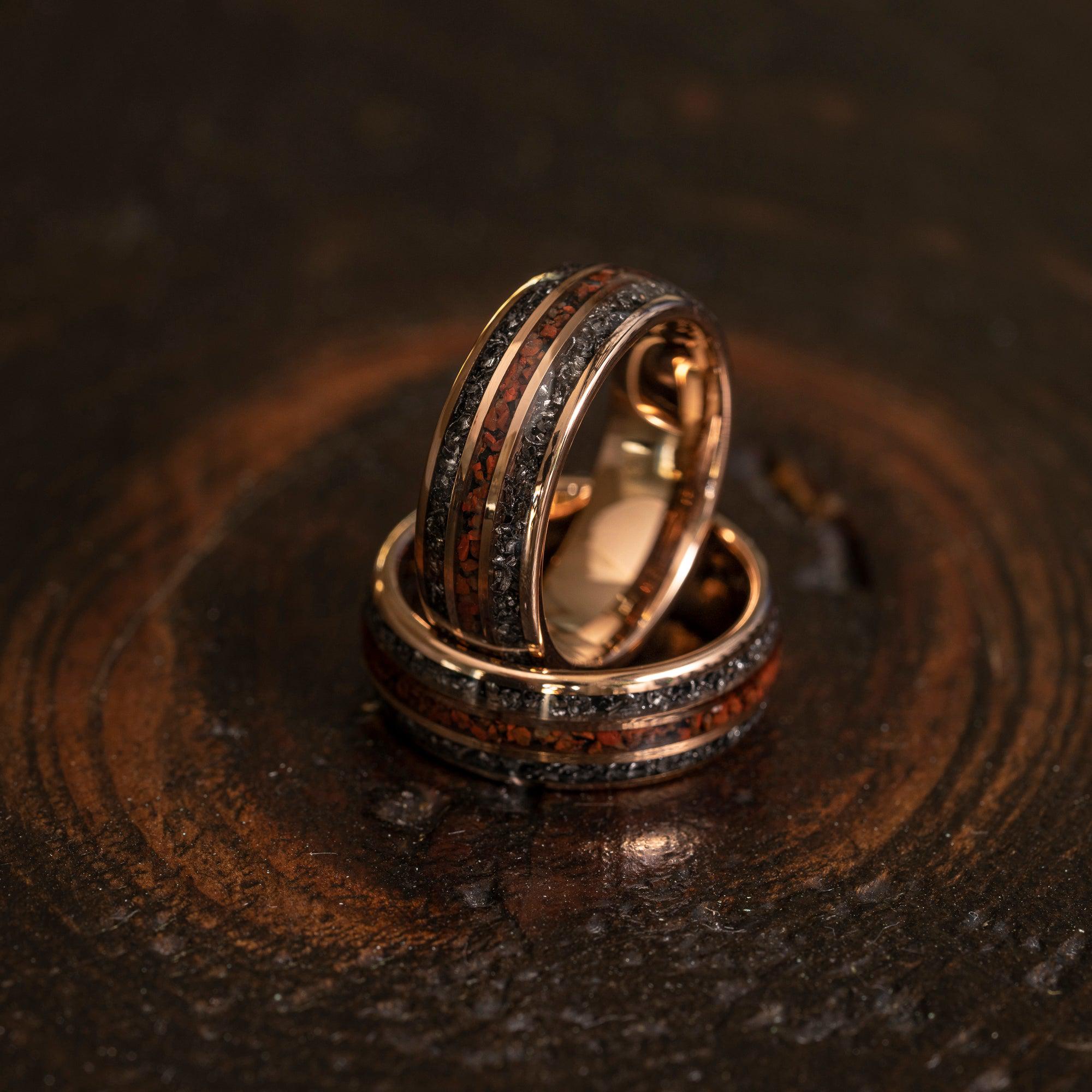 "Perseus" Rose Gold Domed Tungsten Carbide Ring- Dinosaur Bones and Meteorite- 6mm/8mm