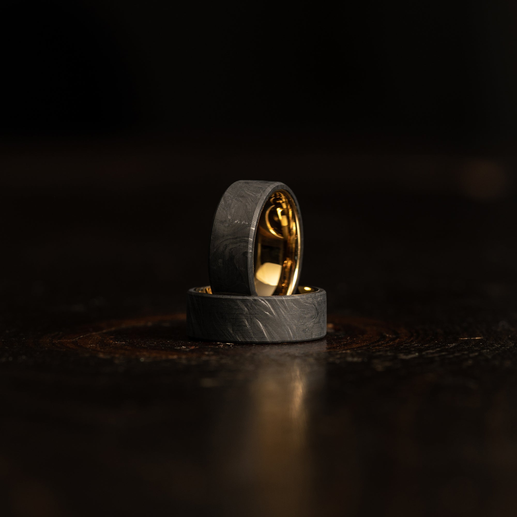 "Athena"  Forged Carbon Fiber/Yellow Gold Tungsten Ring
