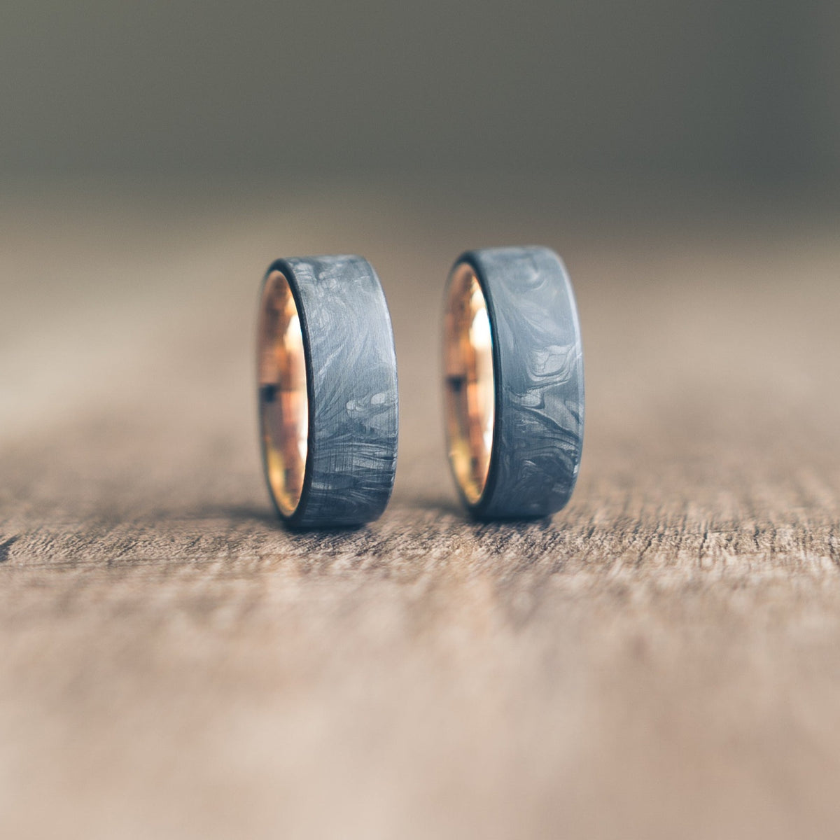 &quot;Athena&quot;  Forged Carbon Fiber/Rose Gold Tungsten Ring