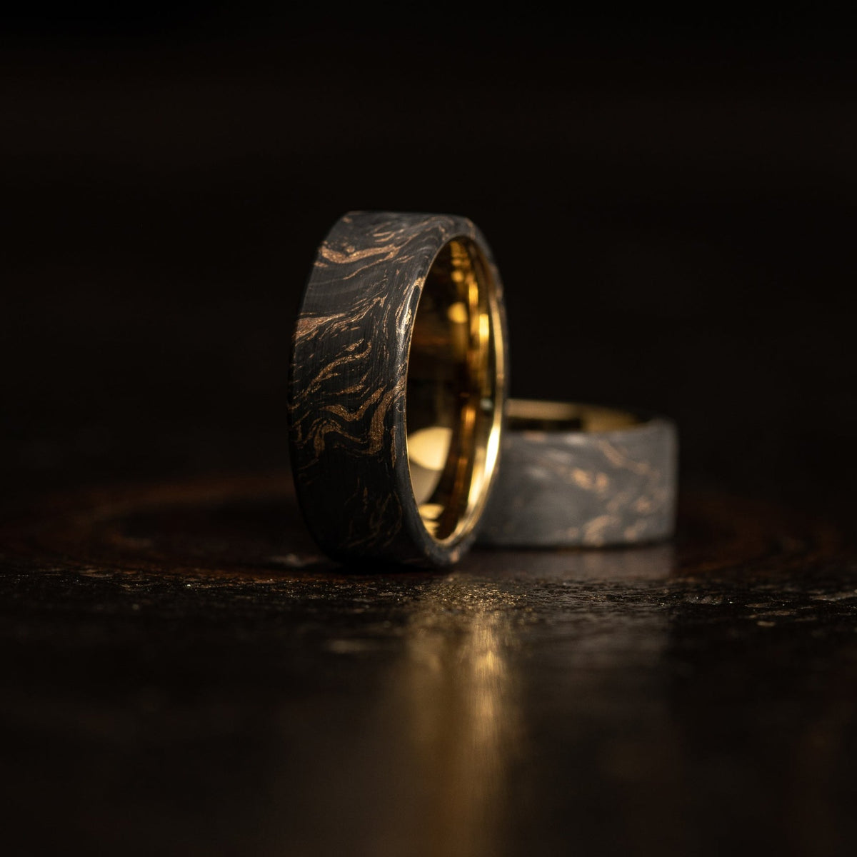 &quot;Athena&quot;  Forged Carbon Fiber x Gold Leaf with Gold Tungsten Ring