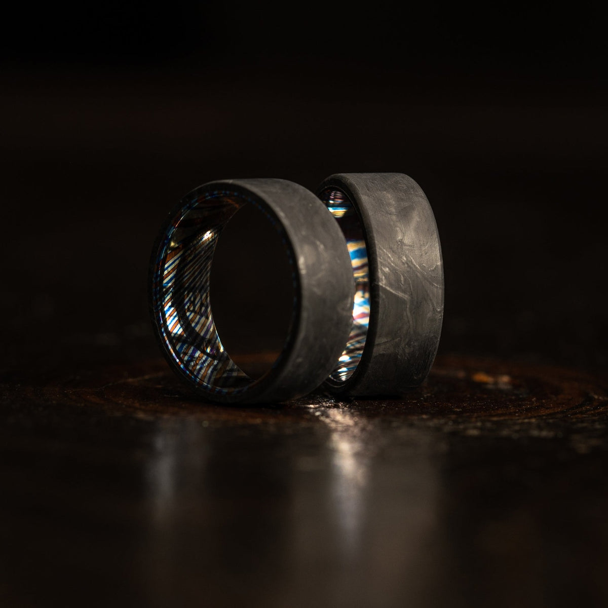 &quot;Athena&quot;  Forged Carbon Fiber/Timascus Titanium Ring