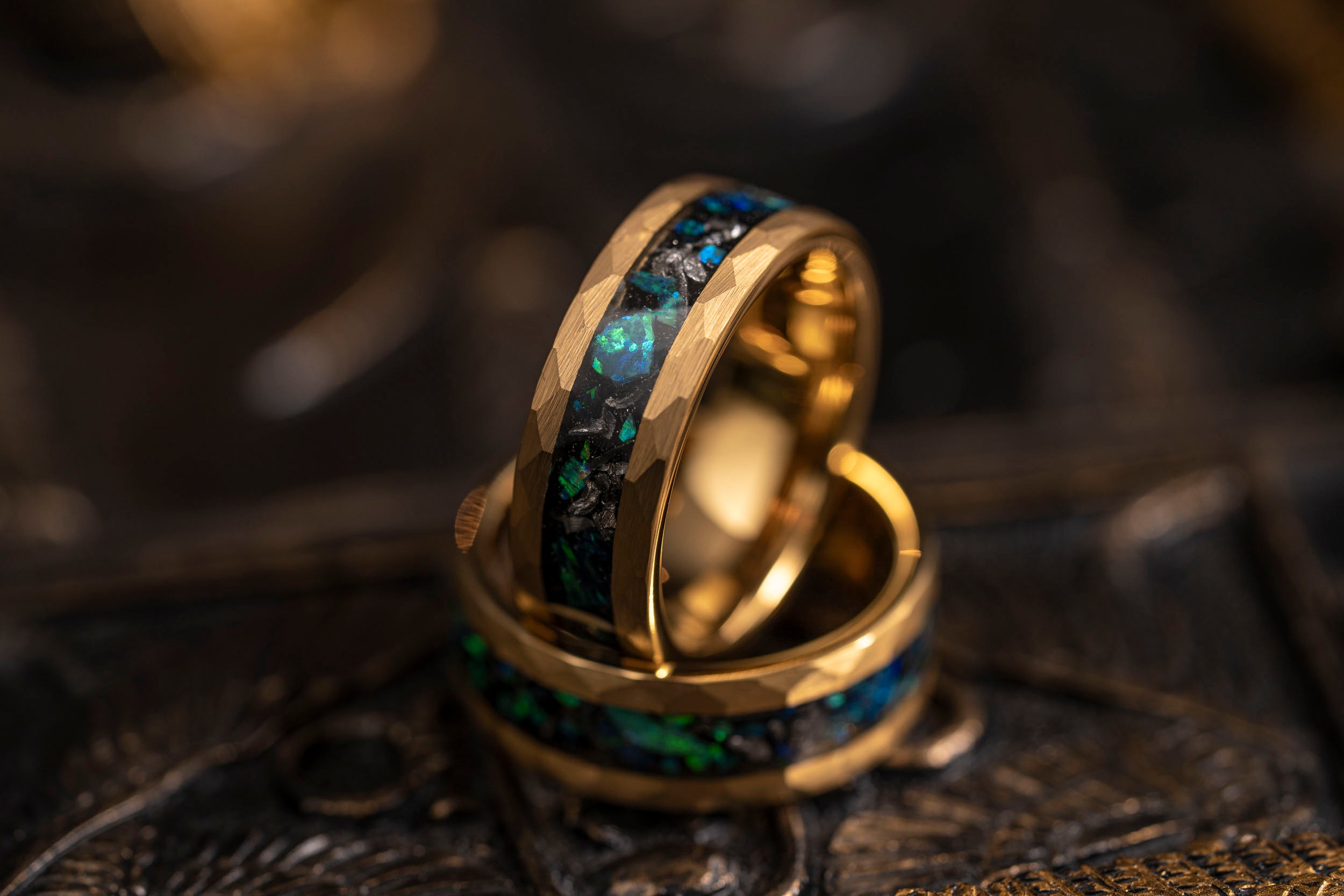 Tungsten Carbide Meteorite And Gold Ring Meteorite Gold Leaf