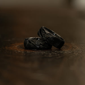 Black Hammered "Poseidon"  Steel Ring- Full Polish