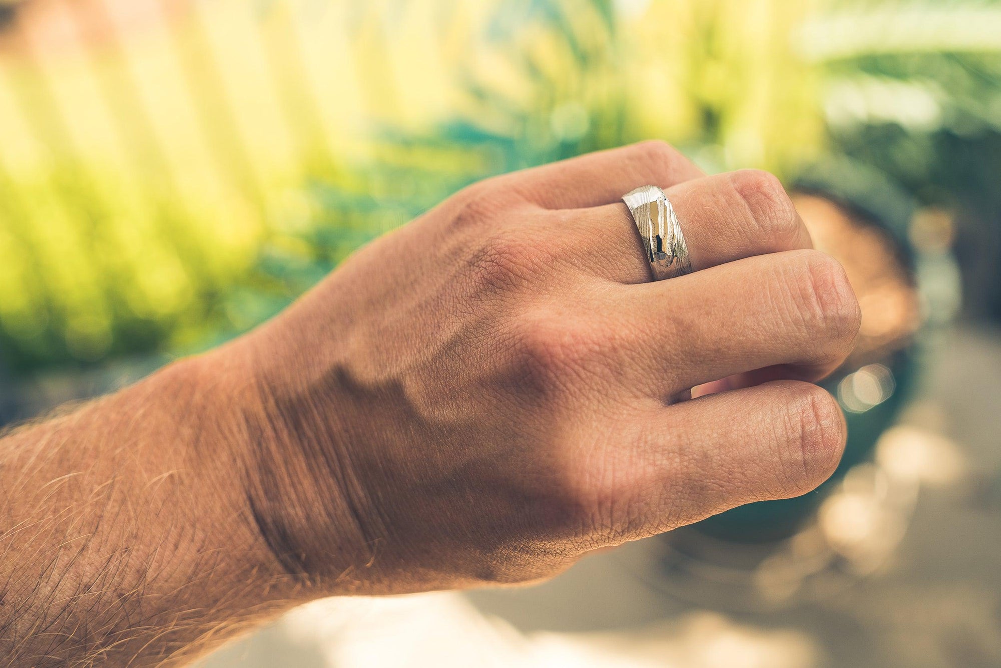 Hammered "Poseidon"  Steel Ring- Full Polish