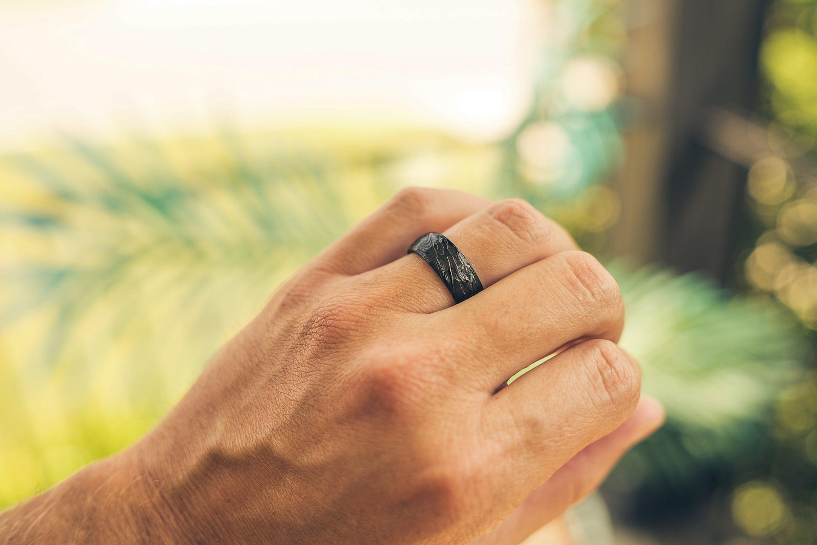 Black Hammered "Poseidon"  Steel Ring- Full Polish