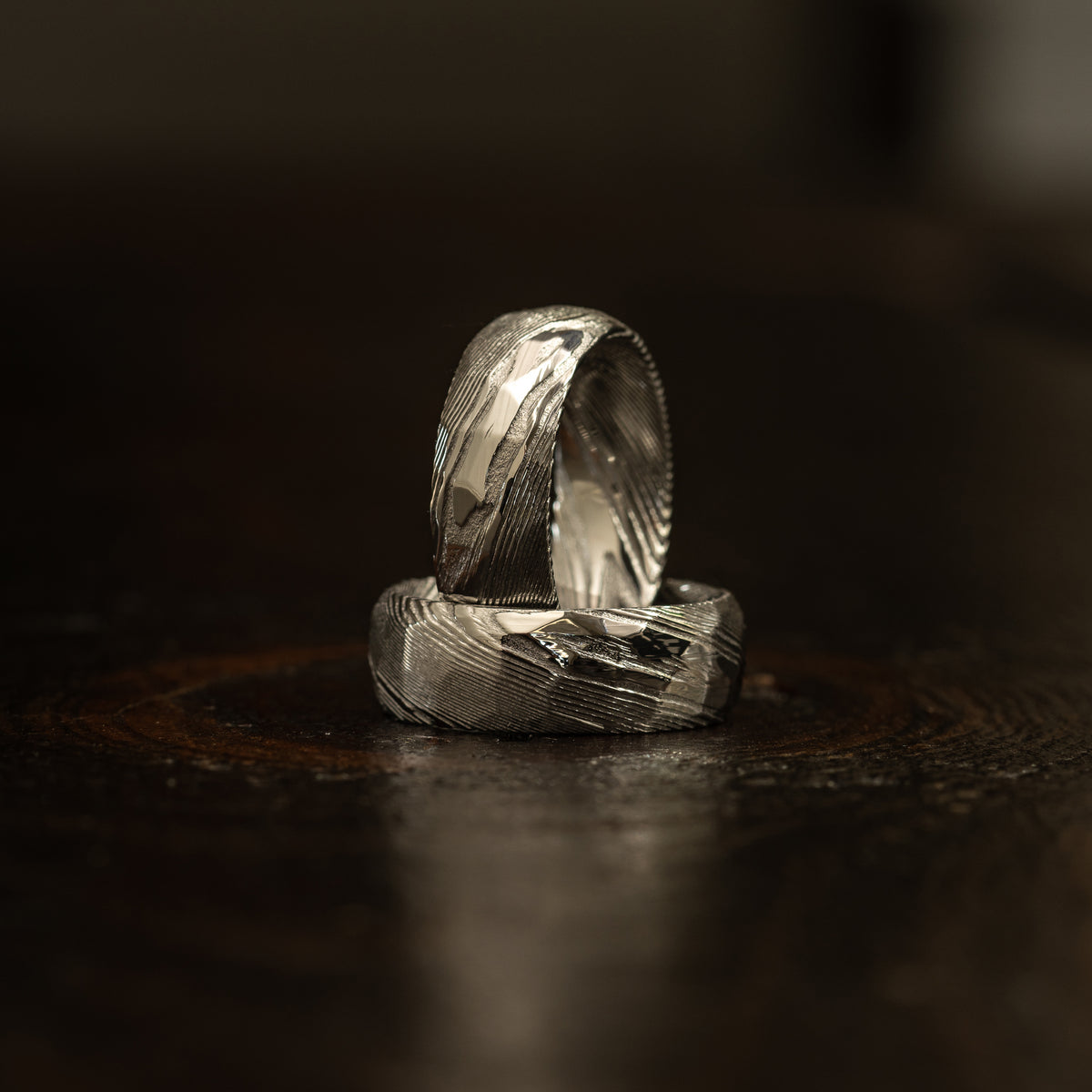 Hammered &quot;Poseidon&quot;  Steel Ring- Full Polish