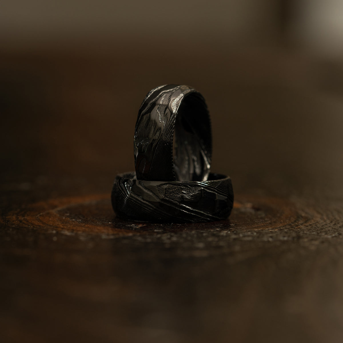 Black Hammered &quot;Poseidon&quot;  Steel Ring- Full Polish