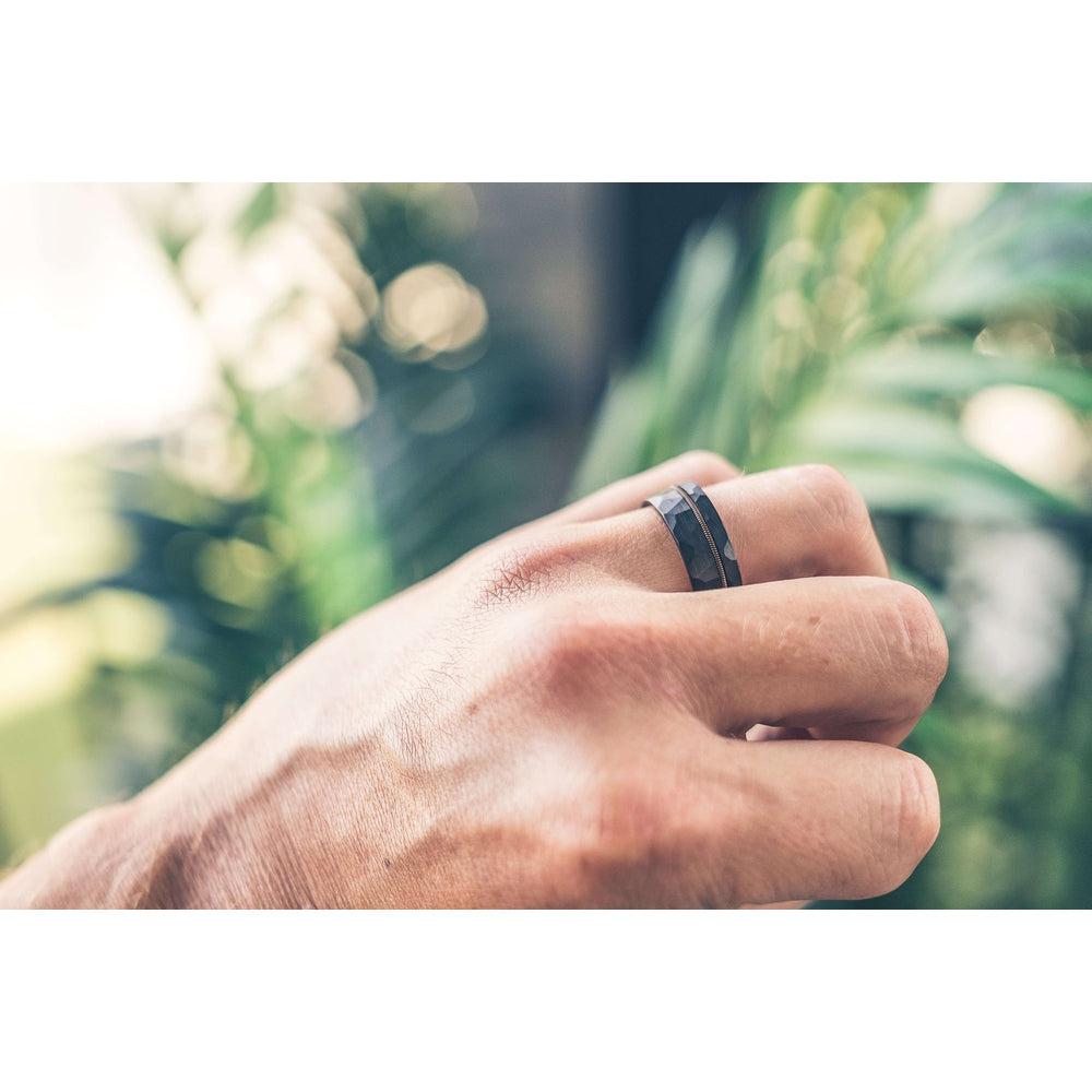 "Zeus" Hammered Guitar String Ring- Black with Guitar String-Rings By Lux