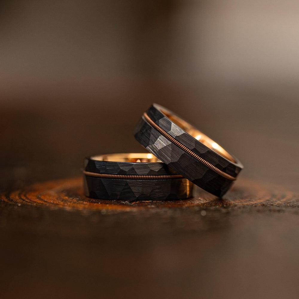 "Zeus" Hammered Guitar String Ring- Black with Guitar String-Rings By Lux