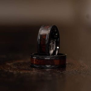 "Zeus" Hammered Tungsten Carbide Ring- Black with Snake Wood-Rings By Lux