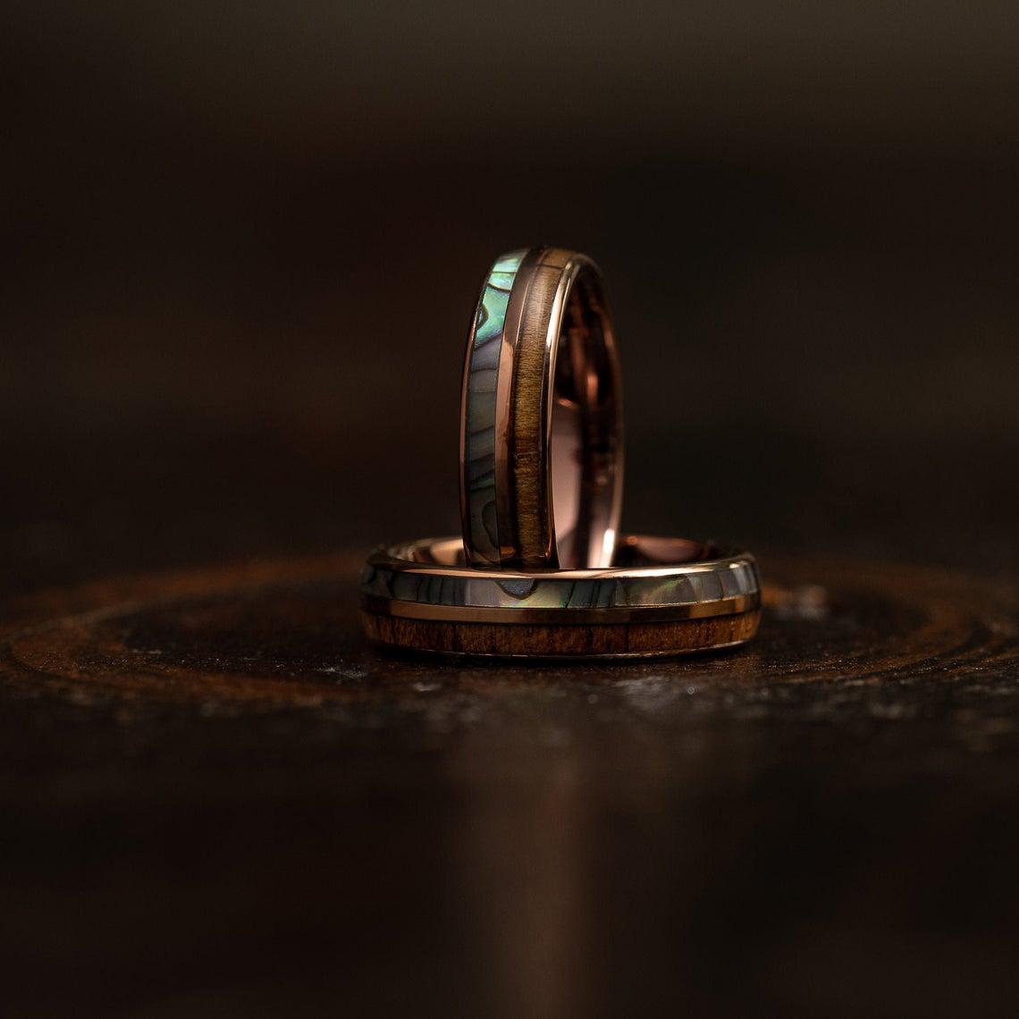 "Dionysis" Womens Tungsten Carbide Ring- Smoked Rose Gold X Abalone- 5mm