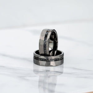 "Zeus" Hammered Tungsten Carbide Ring- Silver w/ Meteorite- 8mm