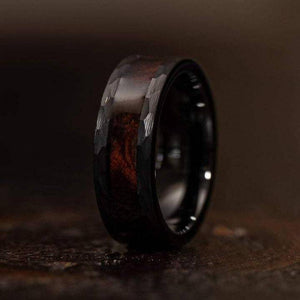 "Zeus" Hammered Tungsten Carbide Ring- Black with Snake Wood-Rings By Lux