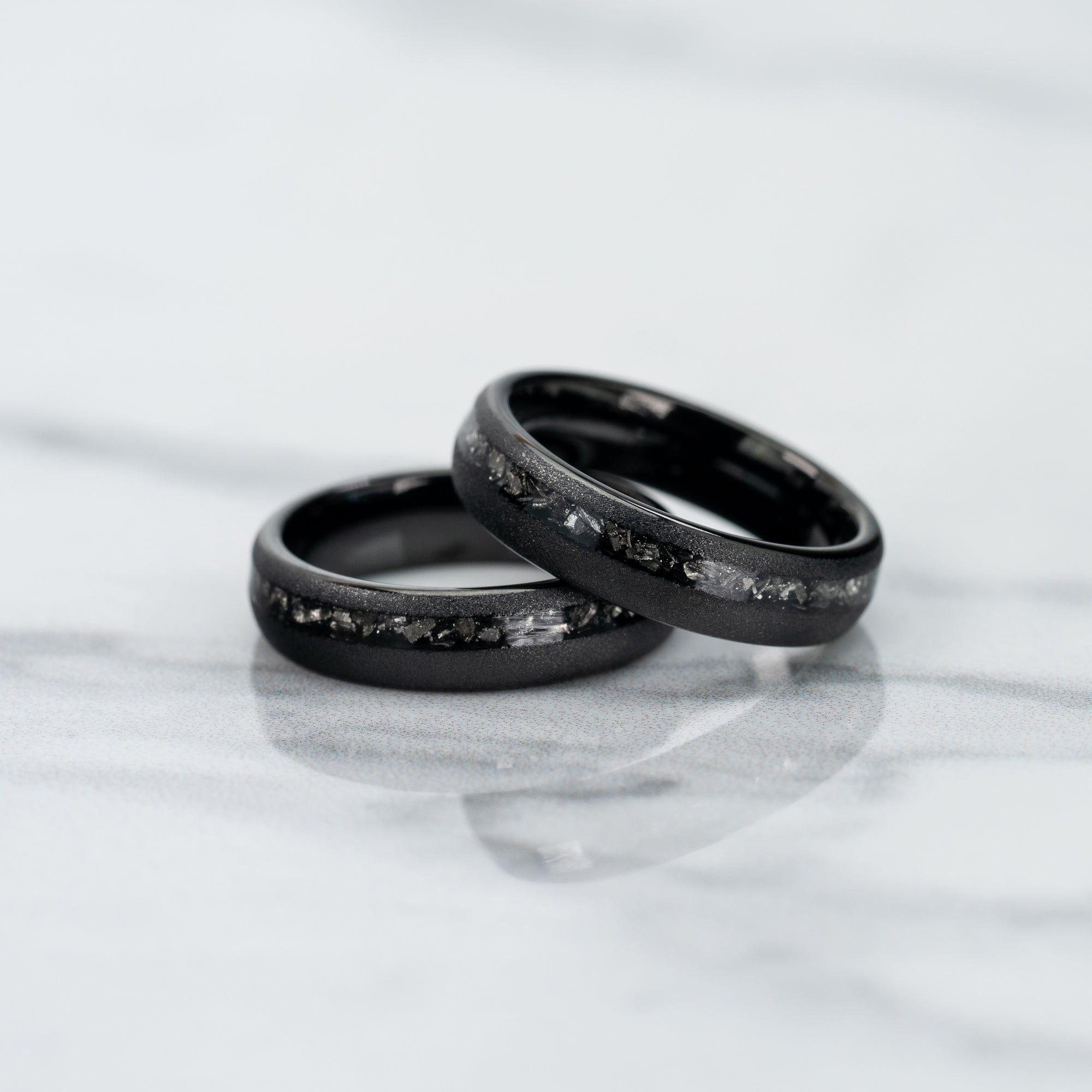 "Dionysus" Sandblasted Tungsten Carbide Ring- Womens Black w/ Meteorite- 5mm