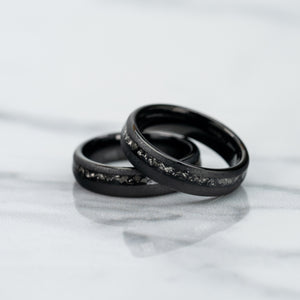 "Dionysus" Sandblasted Tungsten Carbide Ring- Womens Black w/ Meteorite- 5mm
